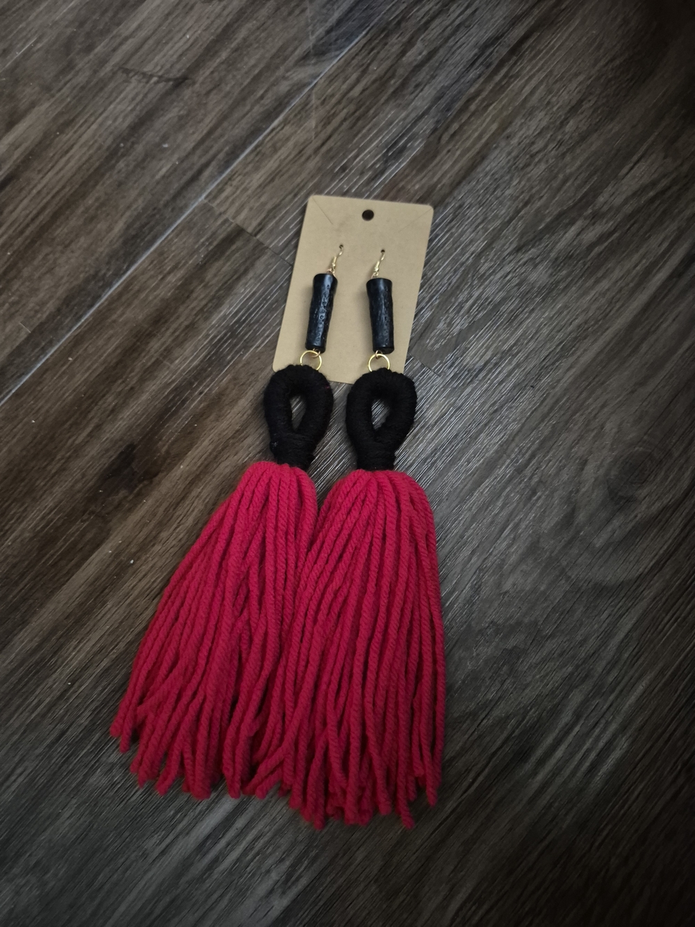 Red Tassel Loop Earrings with Black Accent - Women Jewelry Earrings